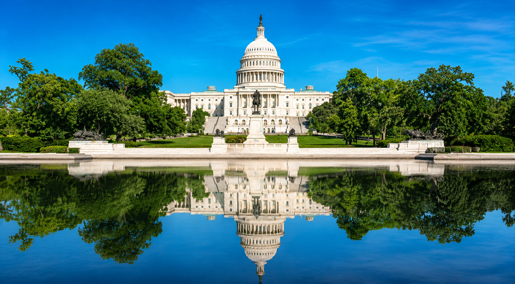 United States Capitol building reflected in the Capitol Reflecting Pool, Washington DC